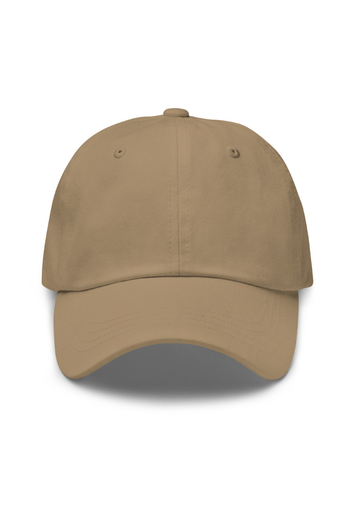 Khaki dad cap showing the hat style